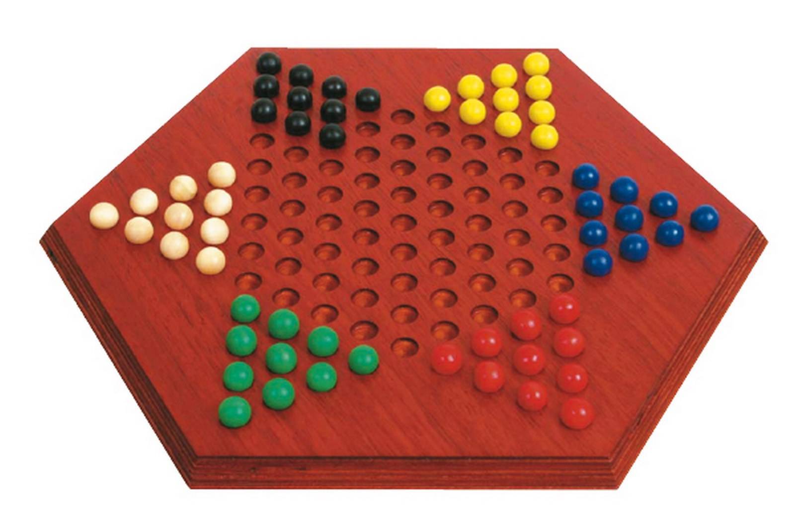 Juego damas chinas en tablero hexagonal de madera palo rojo JUEGOS DE LA ANTIGUEDAD 56 - 36 x 36 x 2,5 cm