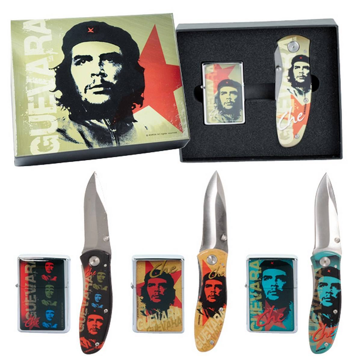 Lote de 4 set de encendedor gasolina y navaja Che Guevara