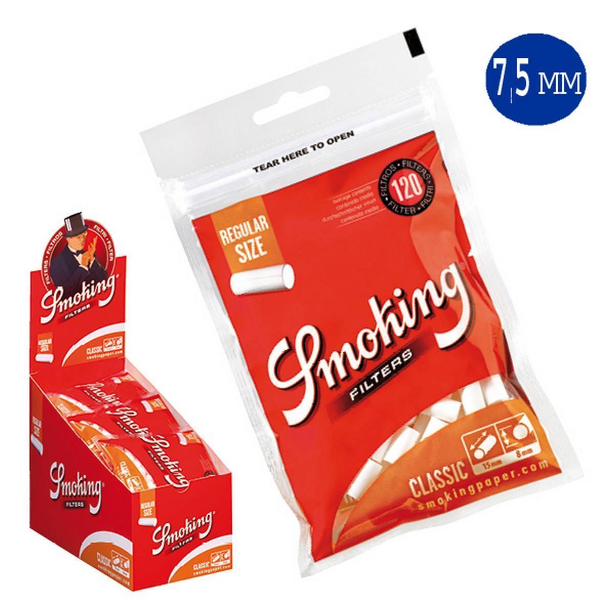 Caja de filtros  Regular Classic Thinner  7,5 mm SMOKING - 25 bolsas de 120 unidades