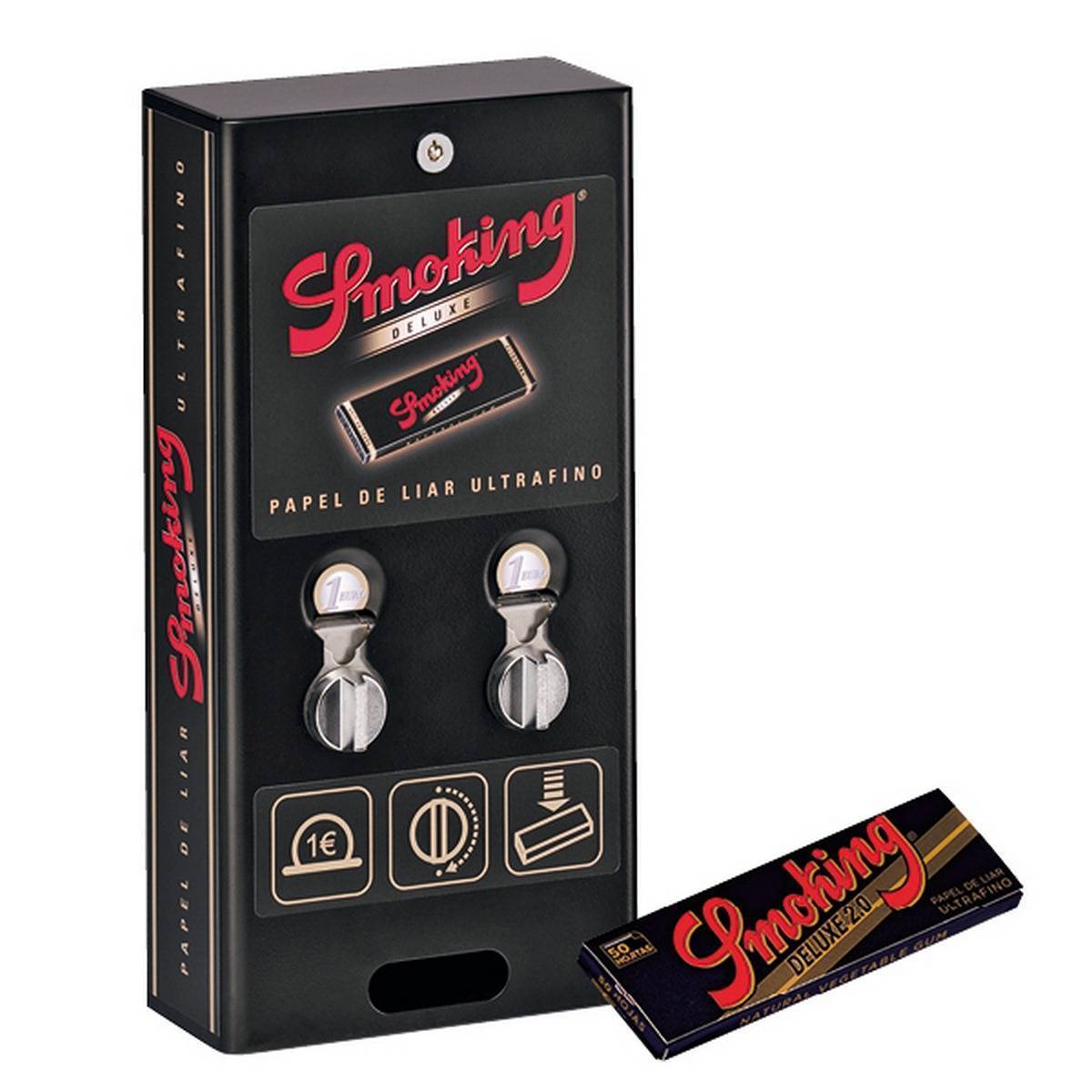 Máquina Double Vending SMOKING - Medidas expositor: 510 x 225 x 115 mm. Contiene 200 librillos SMOKING de Luxe 1.1/4