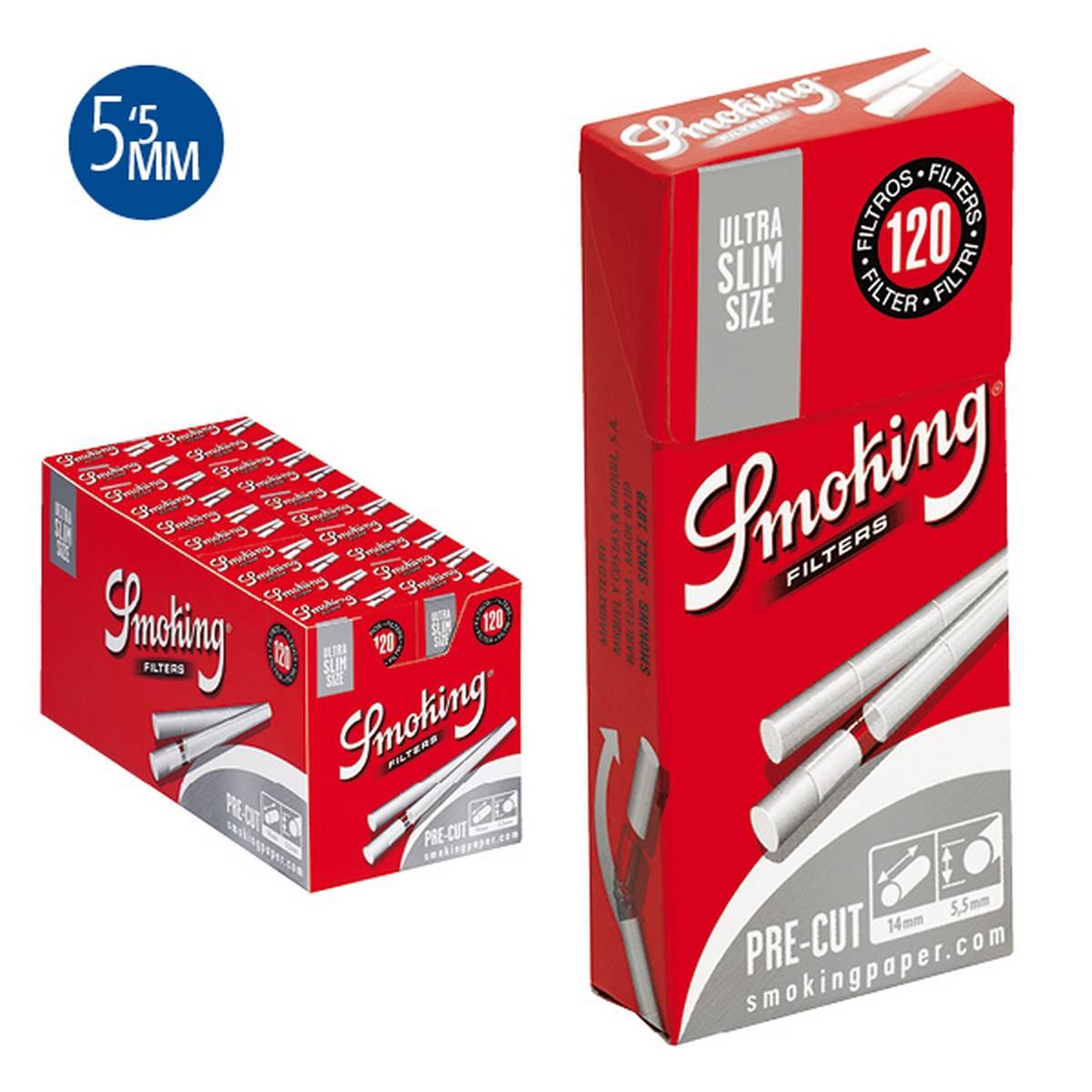 Caja de filtros Ultra Slim Pop a Tips 5 7 mm SMOKING - Cajita de 120 unidades / Caja de 20 cajitas