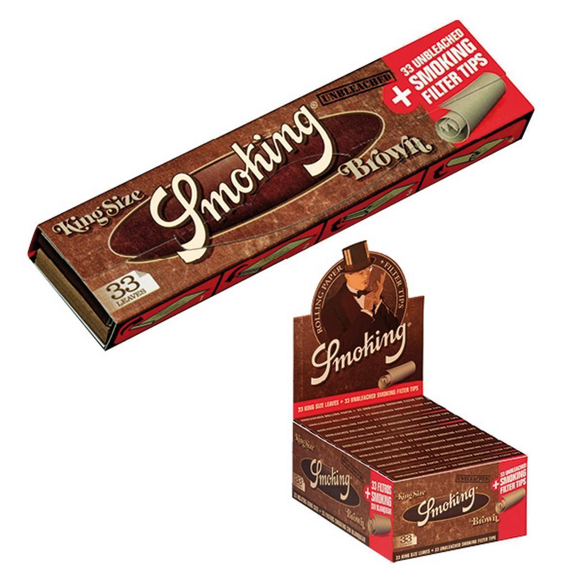 Papel de fumar SMOKING Brown King Size + filtros Tip -  Caja de 24 librillos