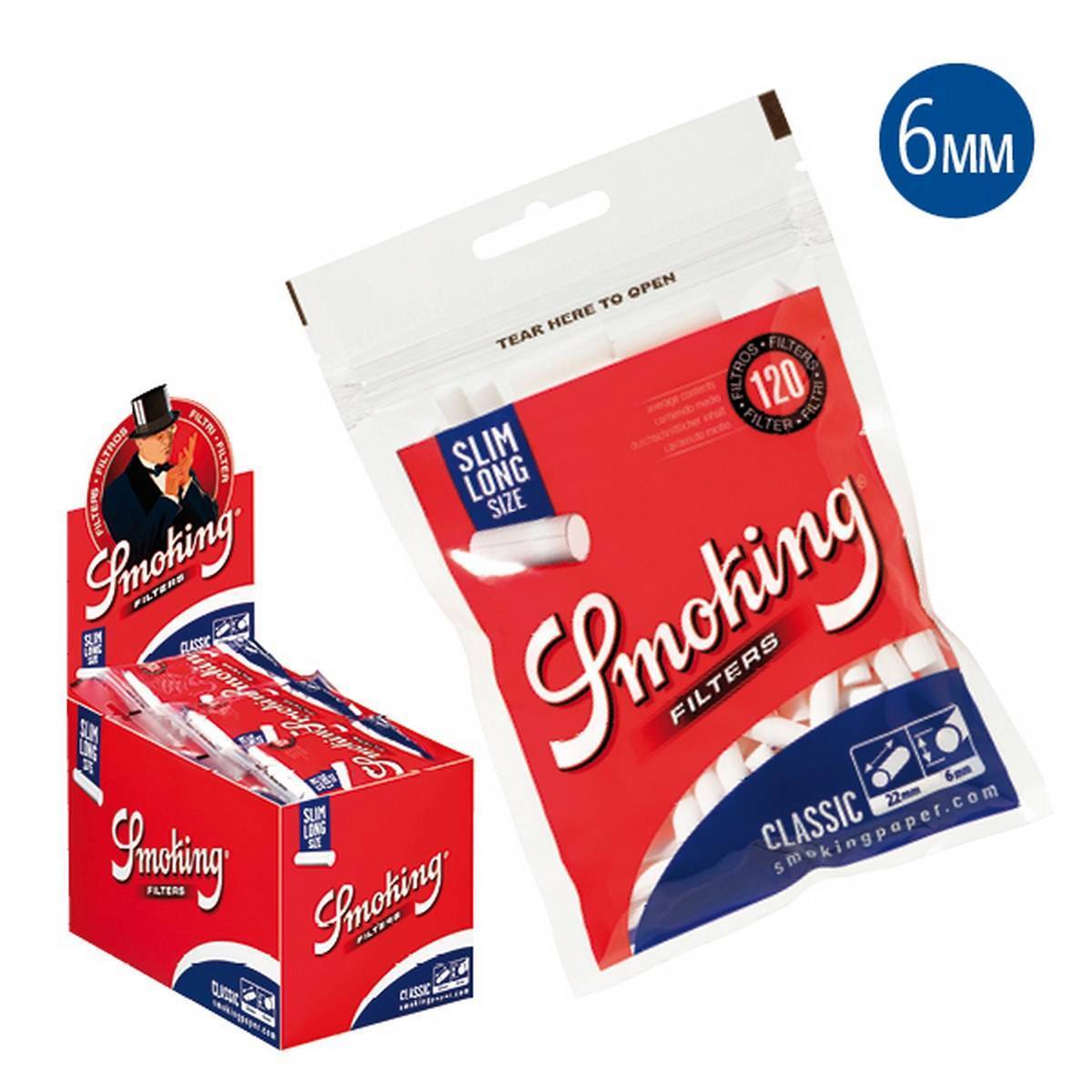 Caja de filtros Classic Slim 6mm - long 22 mm -SMOKING  - Bolsa de 120 unidades / Caja de 30 bolsas