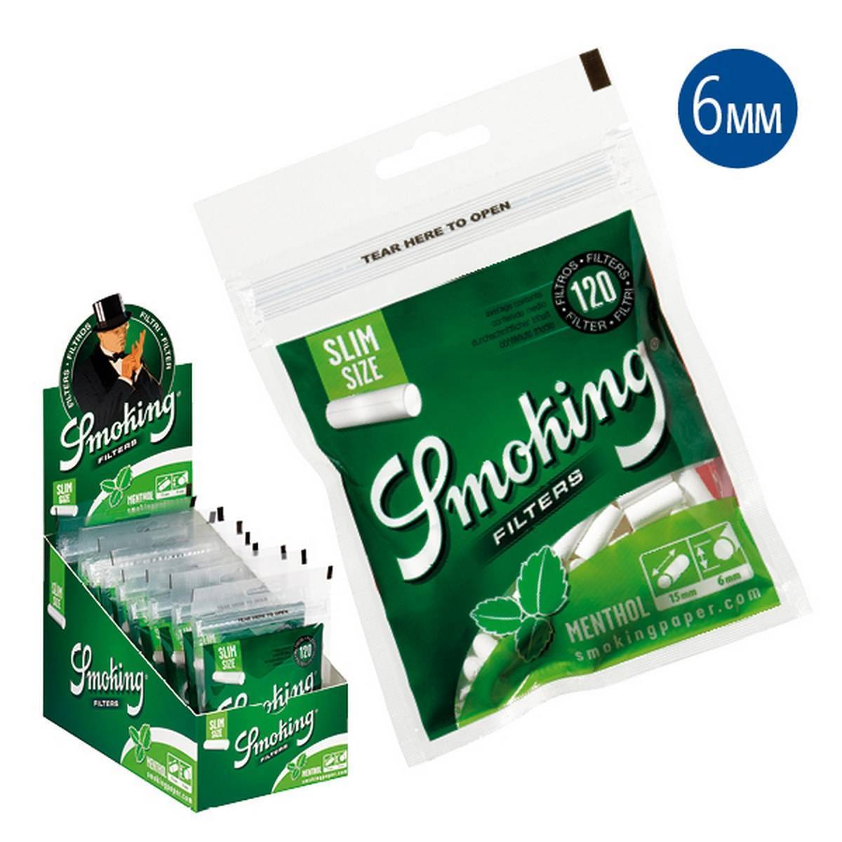 Caja de filtros Menthol Slim 6 mm SMOKING - Bolsa de 120 unidades / Caja de 10 bolsas