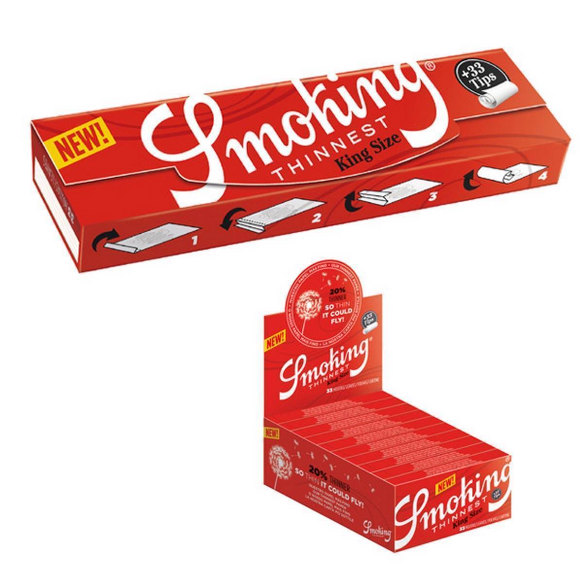 Papel de fumar SMOKING Thinnest King Size + filtros tips - Caja de 24 librillos