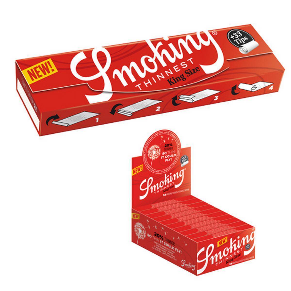 Papel de fumar SMOKING Thinnest King Size + filtros tips - Caja de 24 librillos