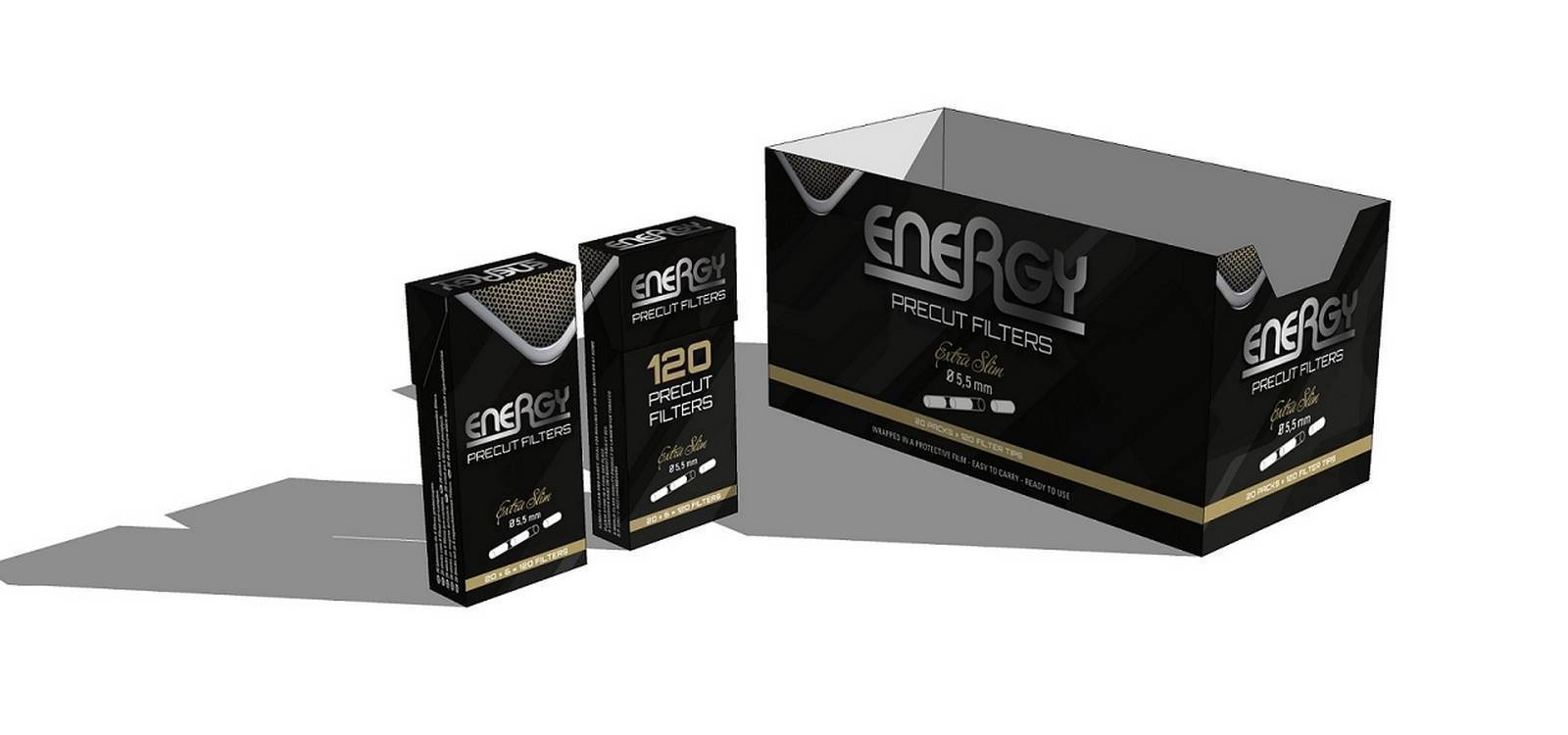 Caja de filtros Extra Slim Pop a Tips 5,7 mm ENERGY -  Cajita de 120 unidades /Caja de 20 cajitas