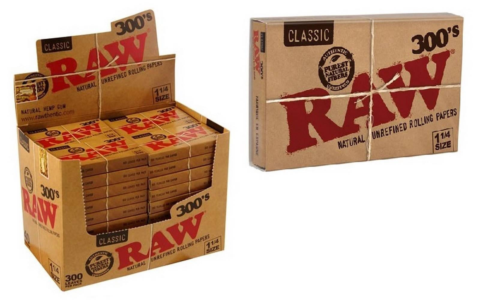 Papel de fumar RAW 300 Natural.-  Caja de 40 librillos