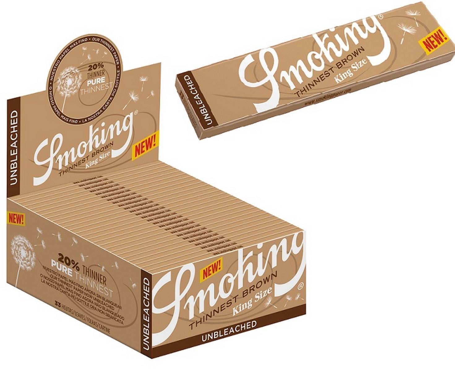 Papel de fumar SMOKING Thinnest King Size Brown - Caja de 50 librillos