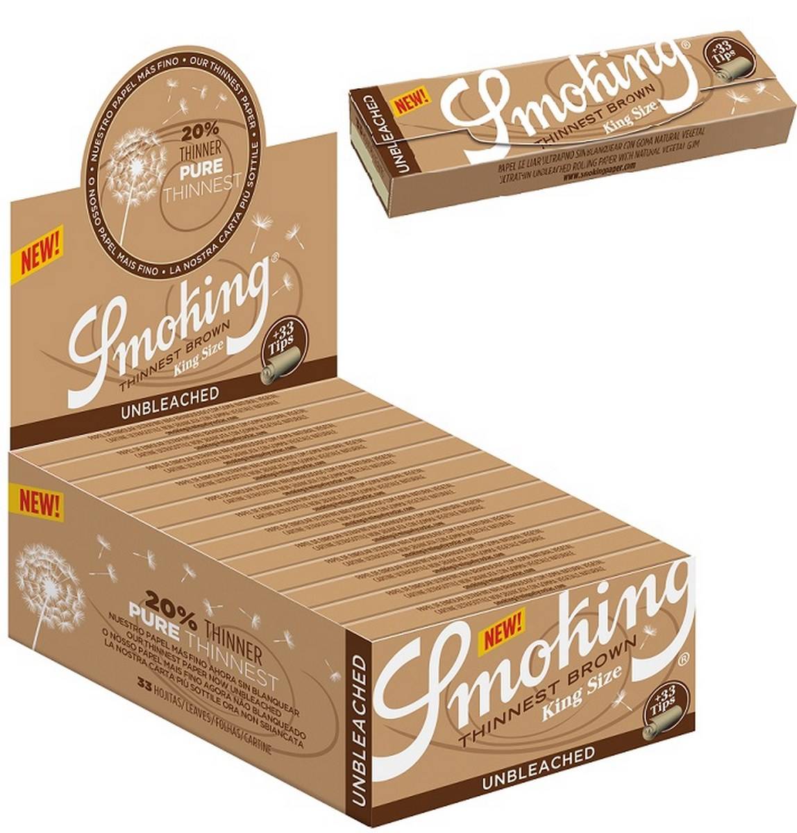 Papel de fumar SMOKING Thinnest King Size + filtros tips Brown - Caja de 24 librillos