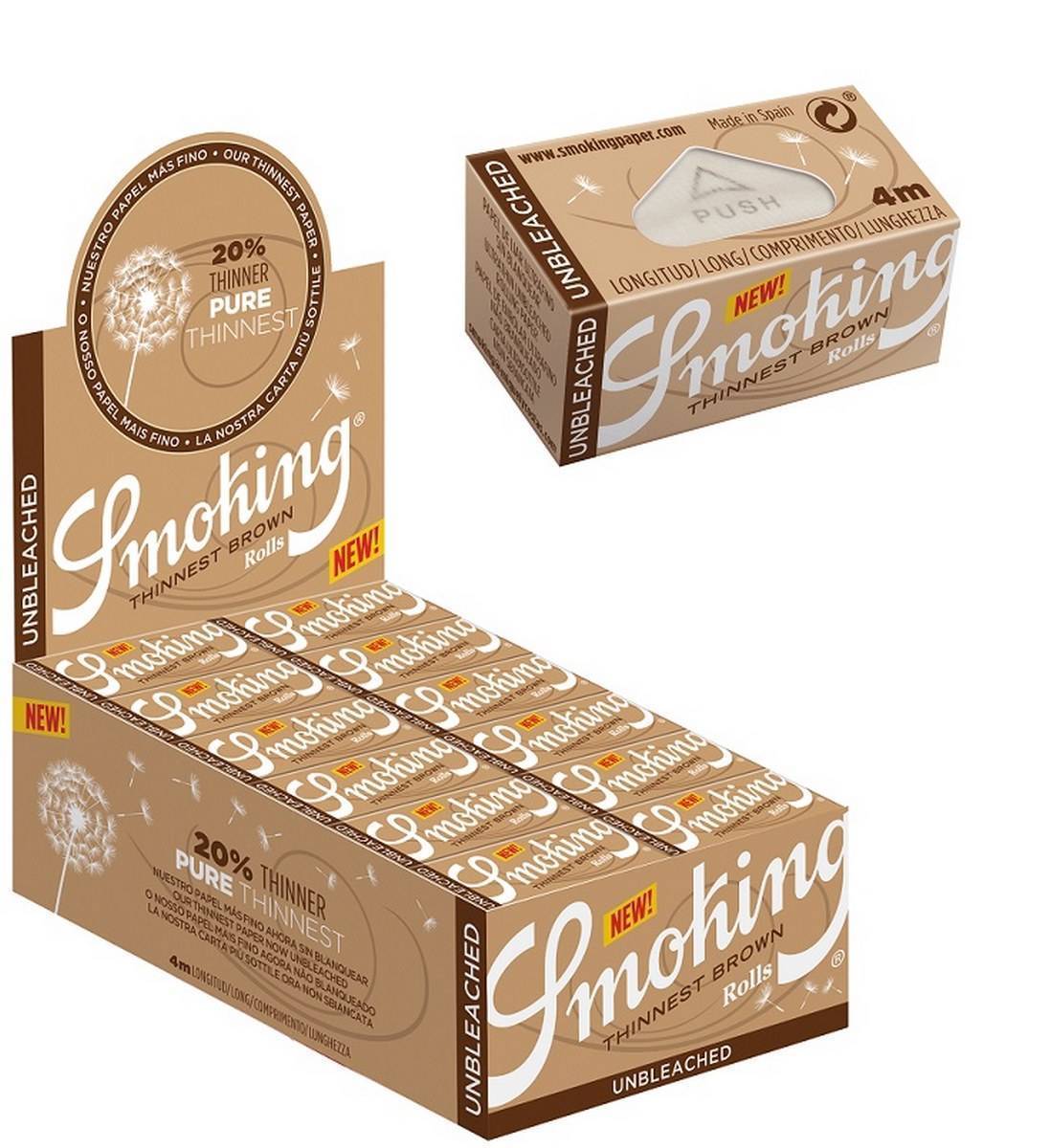 Papel de fumar SMOKING Rolls Thinnest Brown - Caja de 24 rollos
