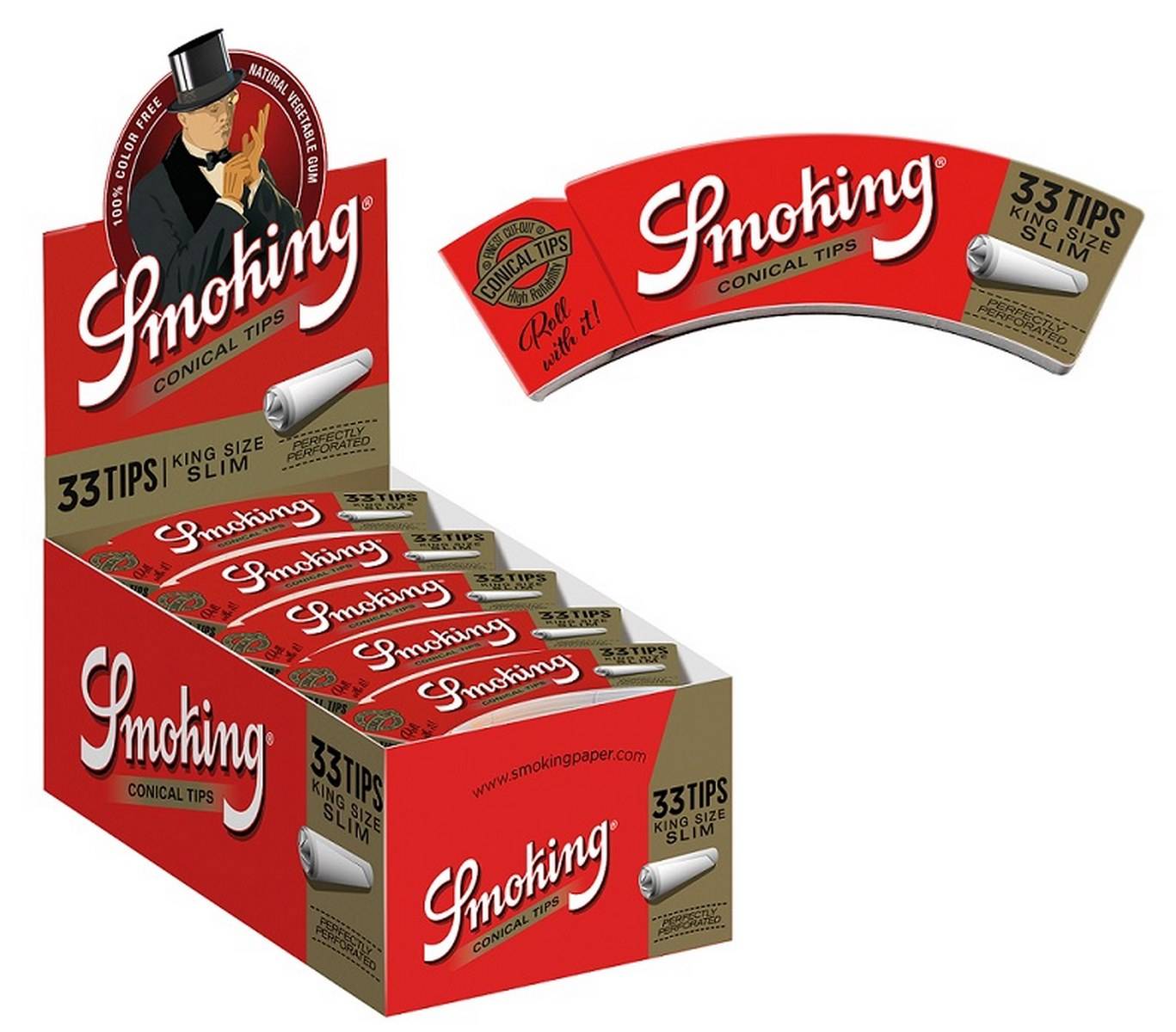 Caja de filtros Tips King Size Slim Conical SMOKING DE LUXE. Librillos filtros cartón -  Caja de 50 librillos