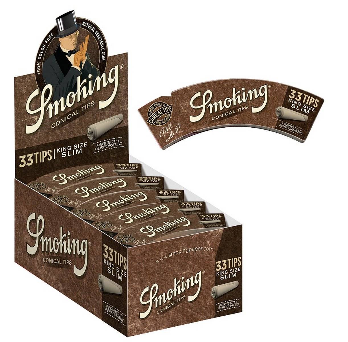 Caja de filtros Tips King Size Slim Brown Conical SMOKING . Librillos filtros cartón -  Caja de 50 librillos