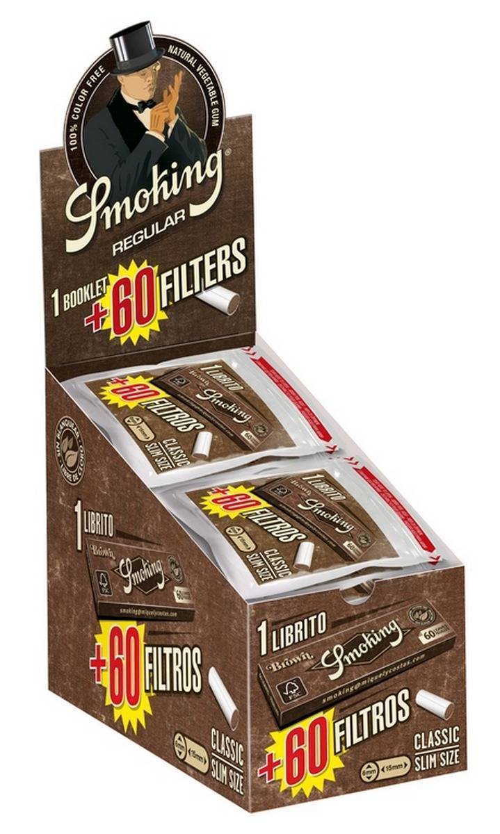 Papel de fumar SMOKING Brown Nº8 librillos + filtros de 6 mm Brown biodegradables - Bolsa de 1 librillos + 60 filtros/ Caja de 40 bolsas