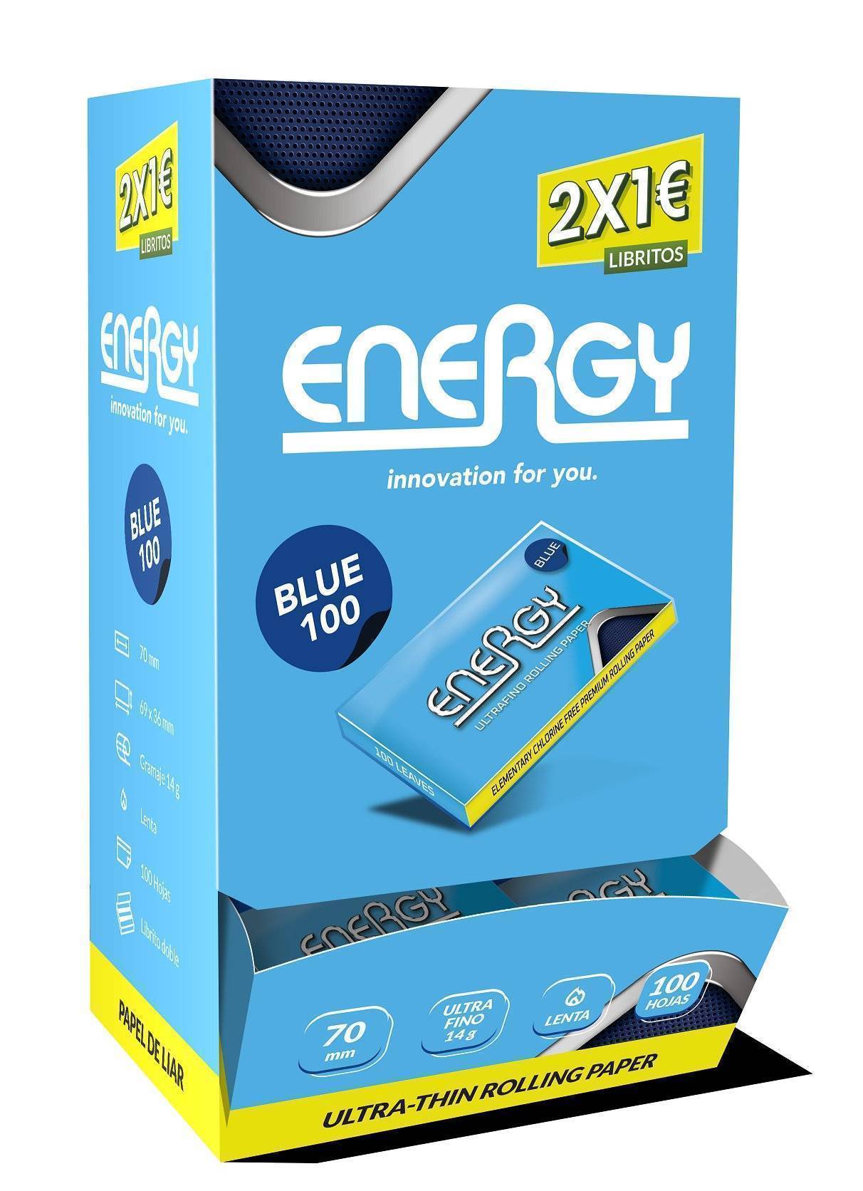 EXPOSITOR DE 50 LIBRILLOS PAPEL ENERGY DOBLE BLUE 2X1