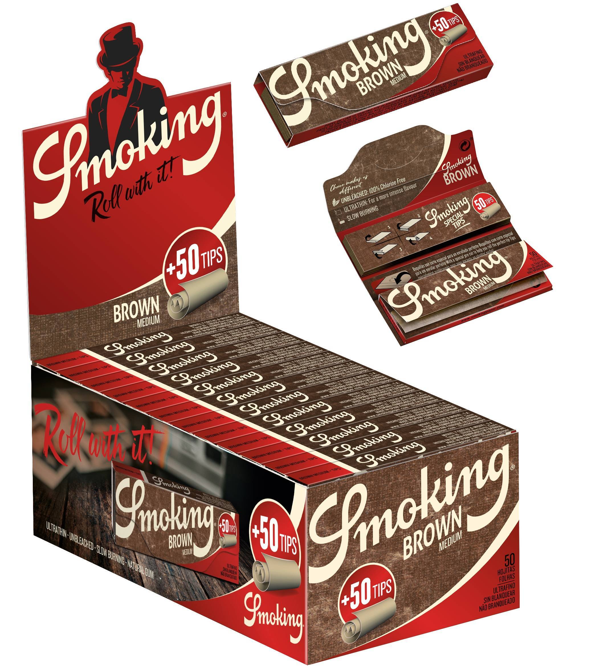 Papel de fumar SMOKING Brown + filtros Tip -  Caja de 24 librillos