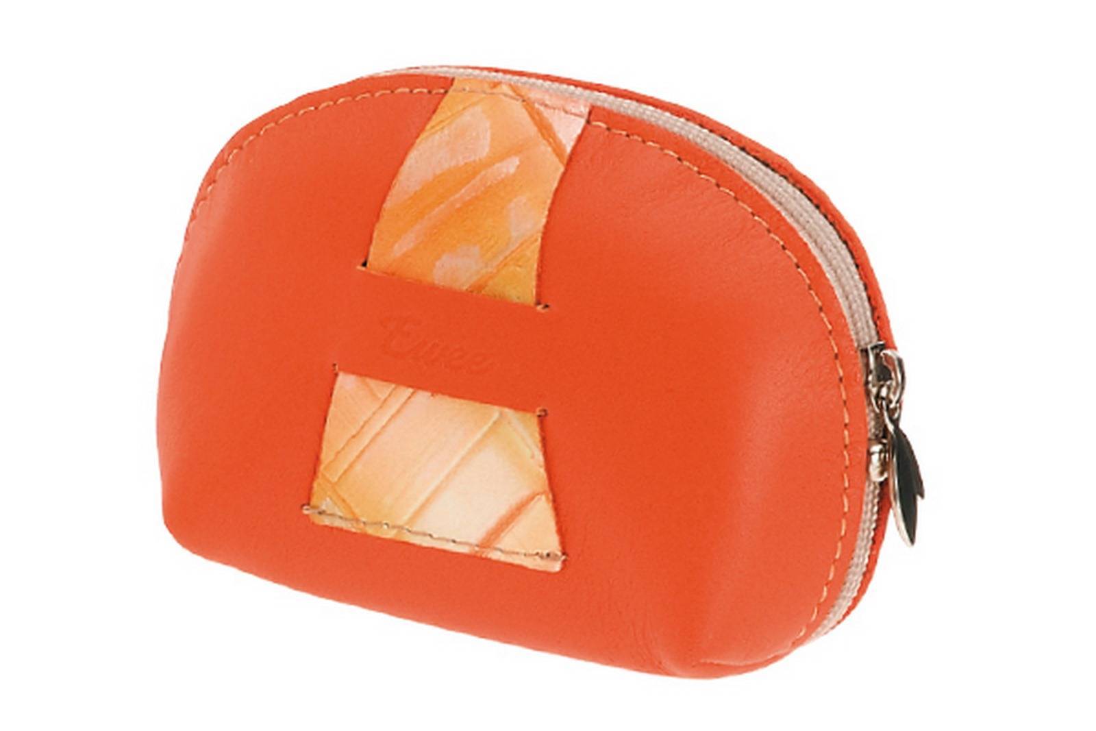 Monedero de piel con cremallera en color naranja Cuadros - 11 cm - EWEE 1817/1