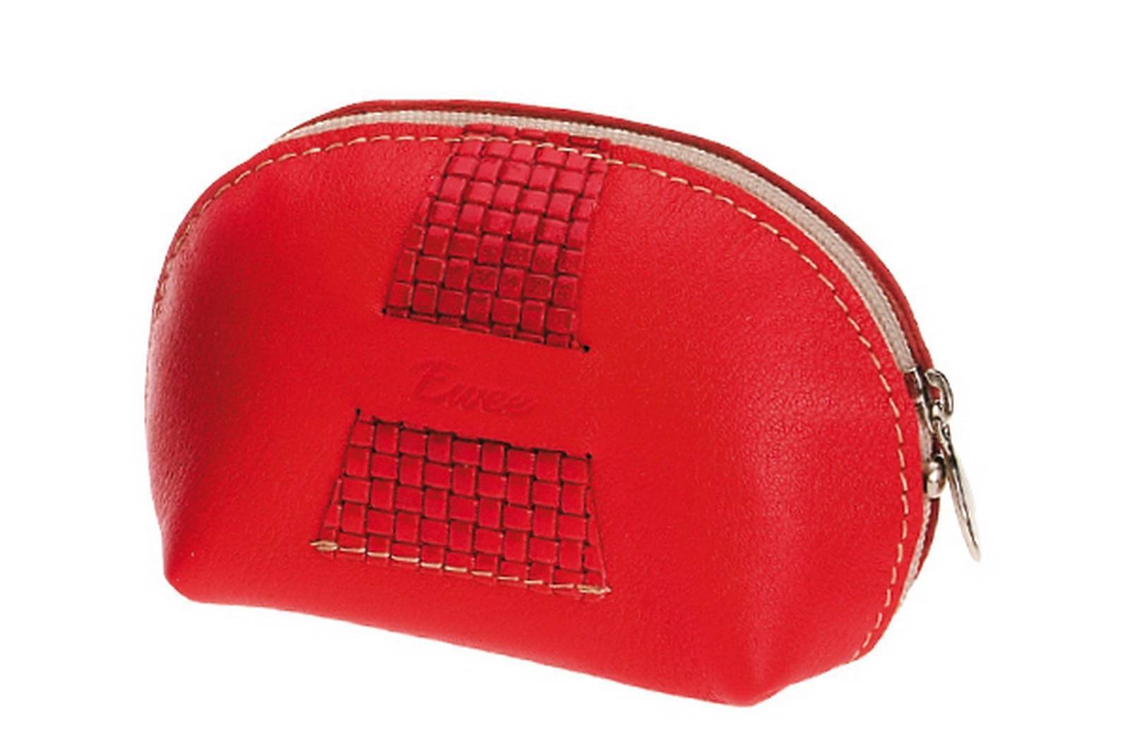 Monedero de piel con cremallera en color rojo Cuadros - 11 cm - EWEE 1817/3