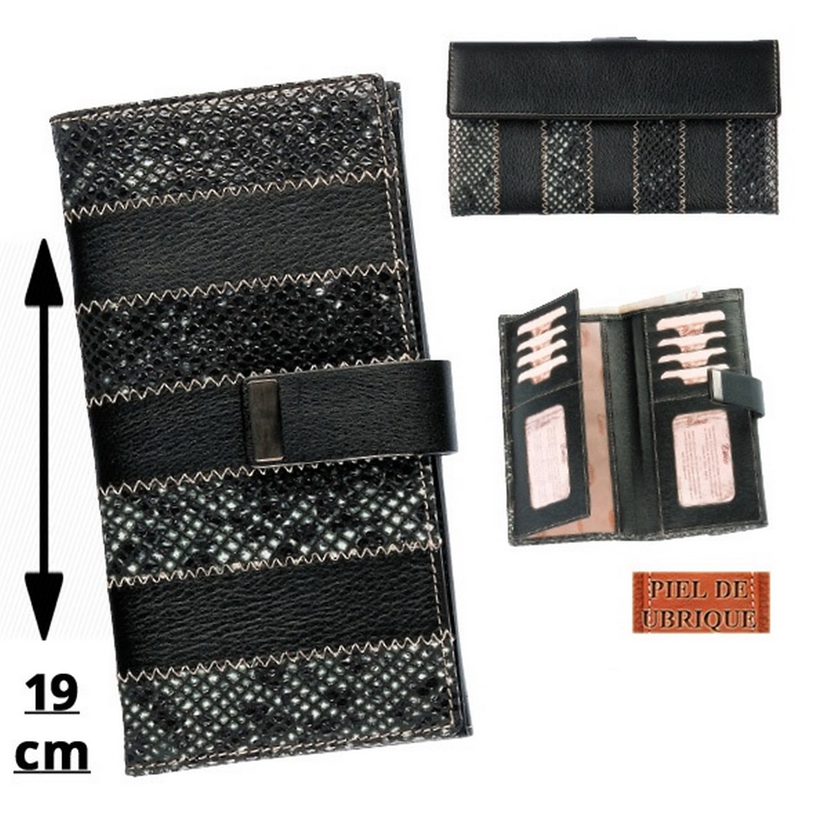 Billetero/monedero en piel de vacuno - serpiente - 19 cm - EWEE 1820/2