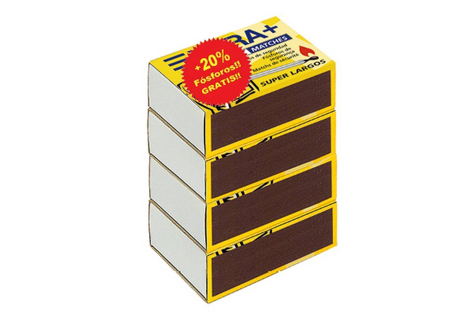 Pack de 4 cajitas de fosforos de cocina - 100 piezas por cajita