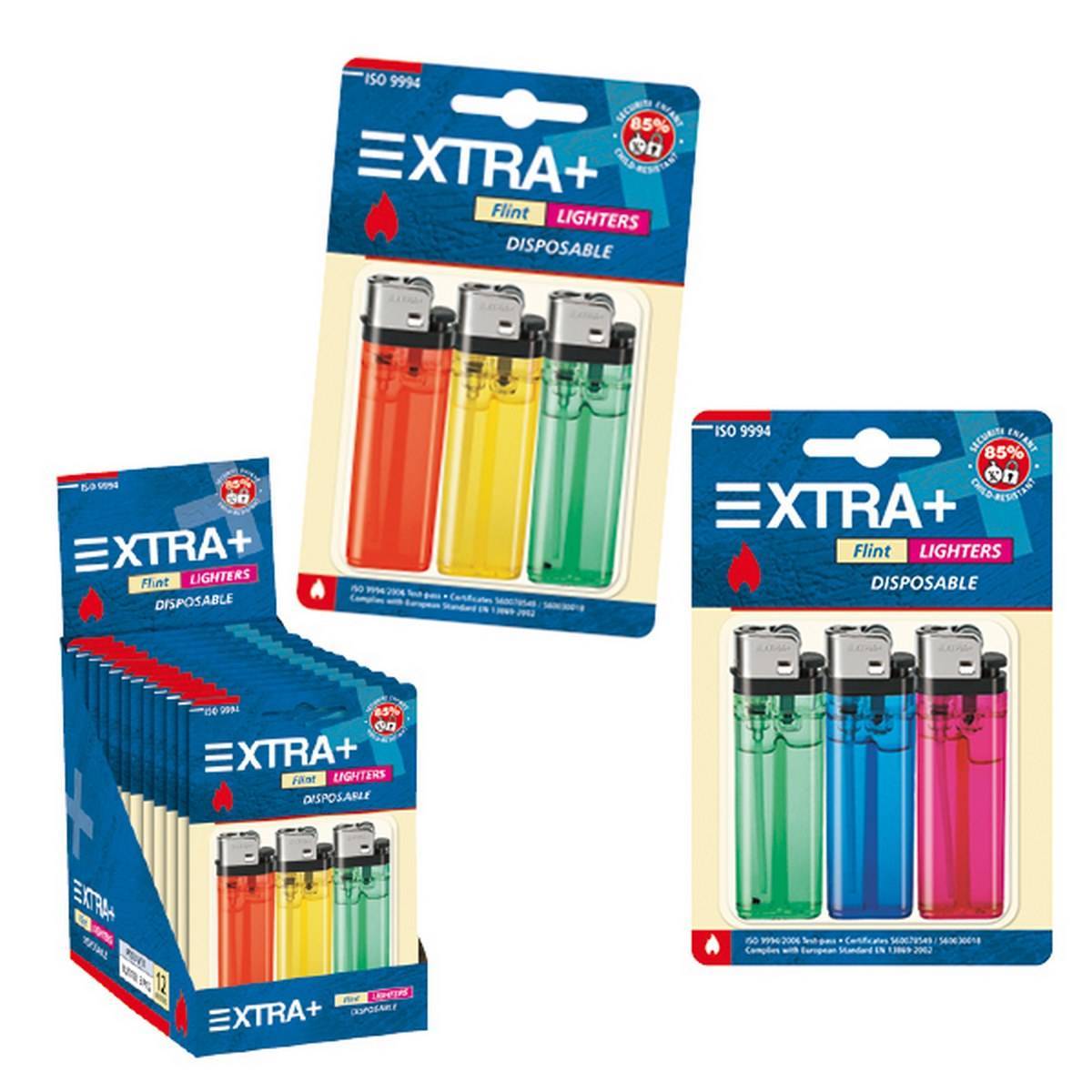 Blister de 3 encendedores de piedra tansparente XTRA+ PT03-AS208