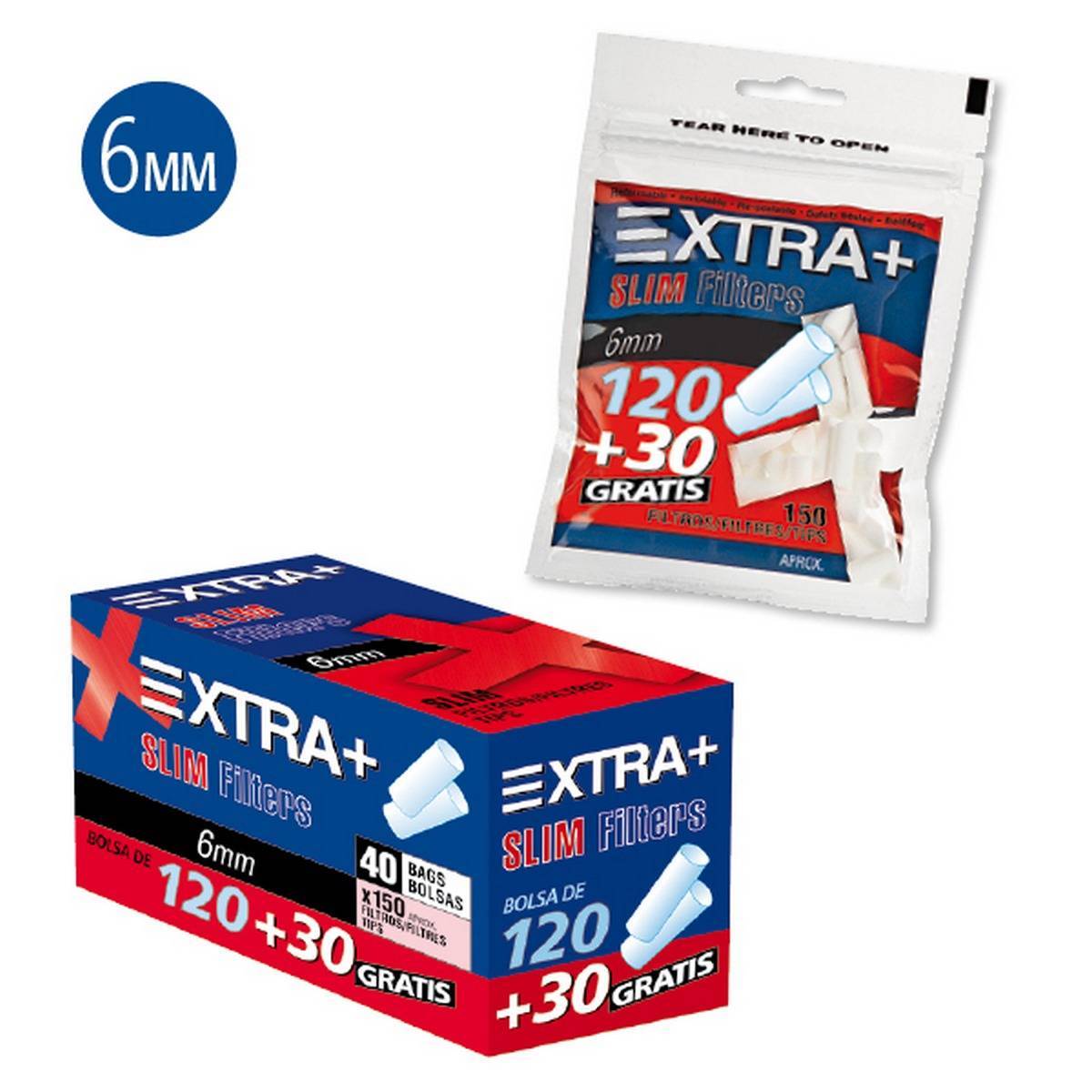 Caja de filtros 6 mm.  XTRA - 40 bolsas de 150 unidades