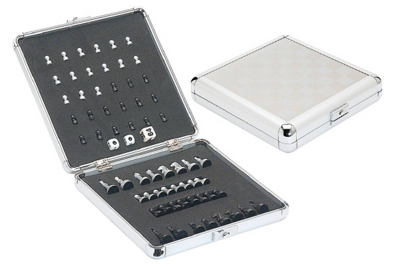 Juego viaje Ajedrez+Backgamon en caja metalica - 21 x 20 cm