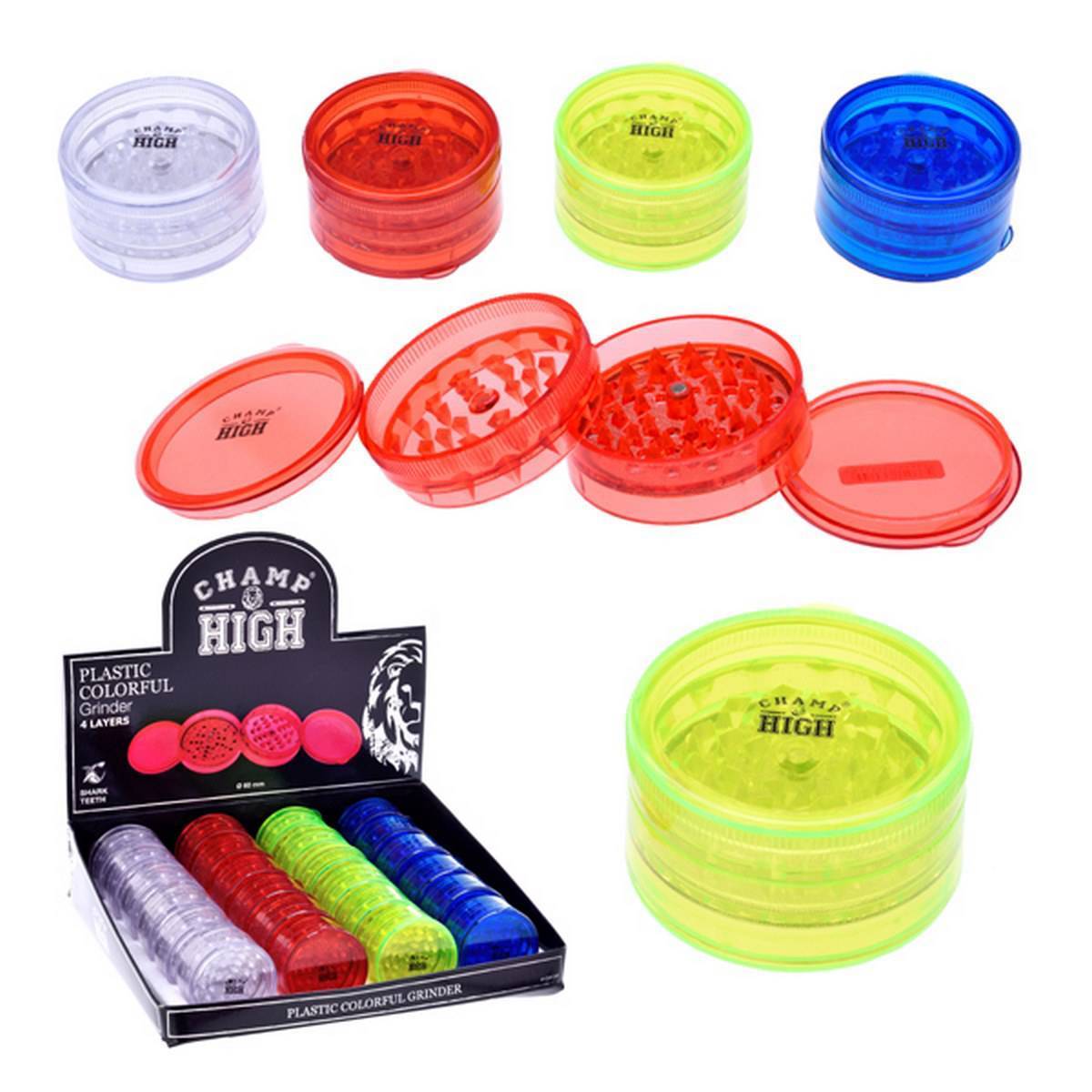 Lote de 24 Grinders de plastico de 4 pisos y 60 MM CHAMP