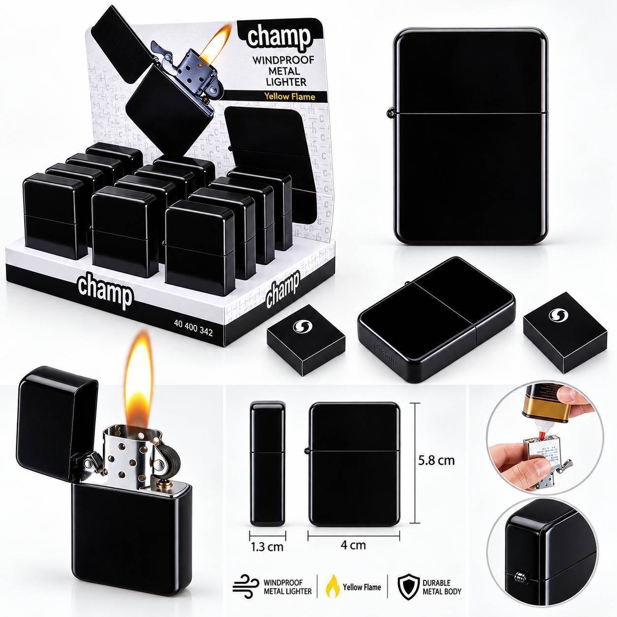 Expositor de 12 encendedores de piedra CHAMP BLACKMAT