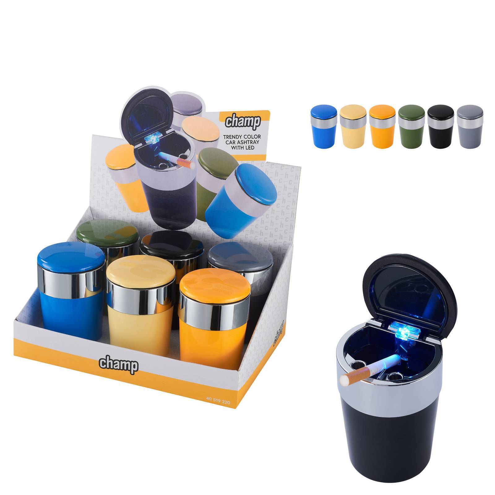 Lote 6 Cenicero coche color LED